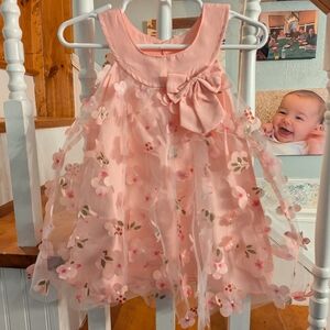 Pink Floral Tulle Baby Easter Dress with Bow